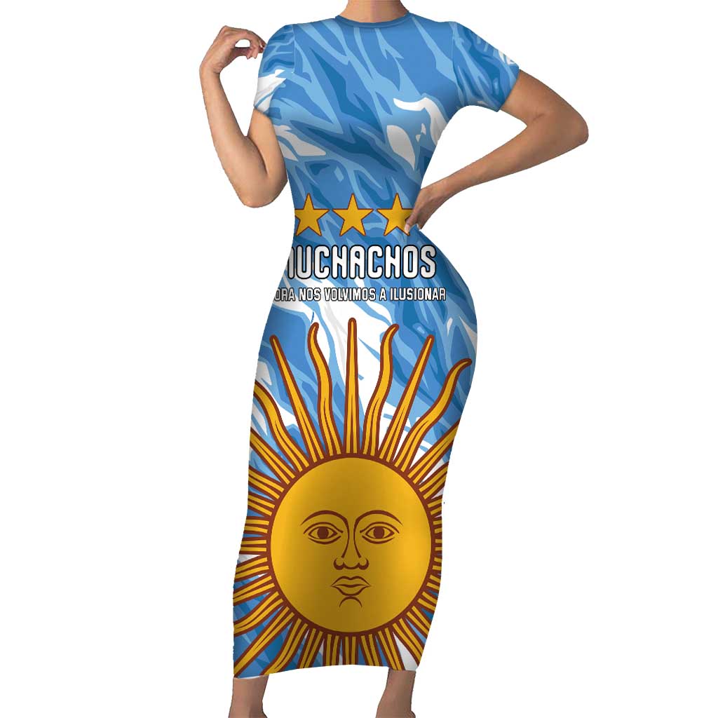 Custom Argentina Football Short Sleeve Bodycon Dress Muchachos, Ahora Nos Volvimos a Ilusionar