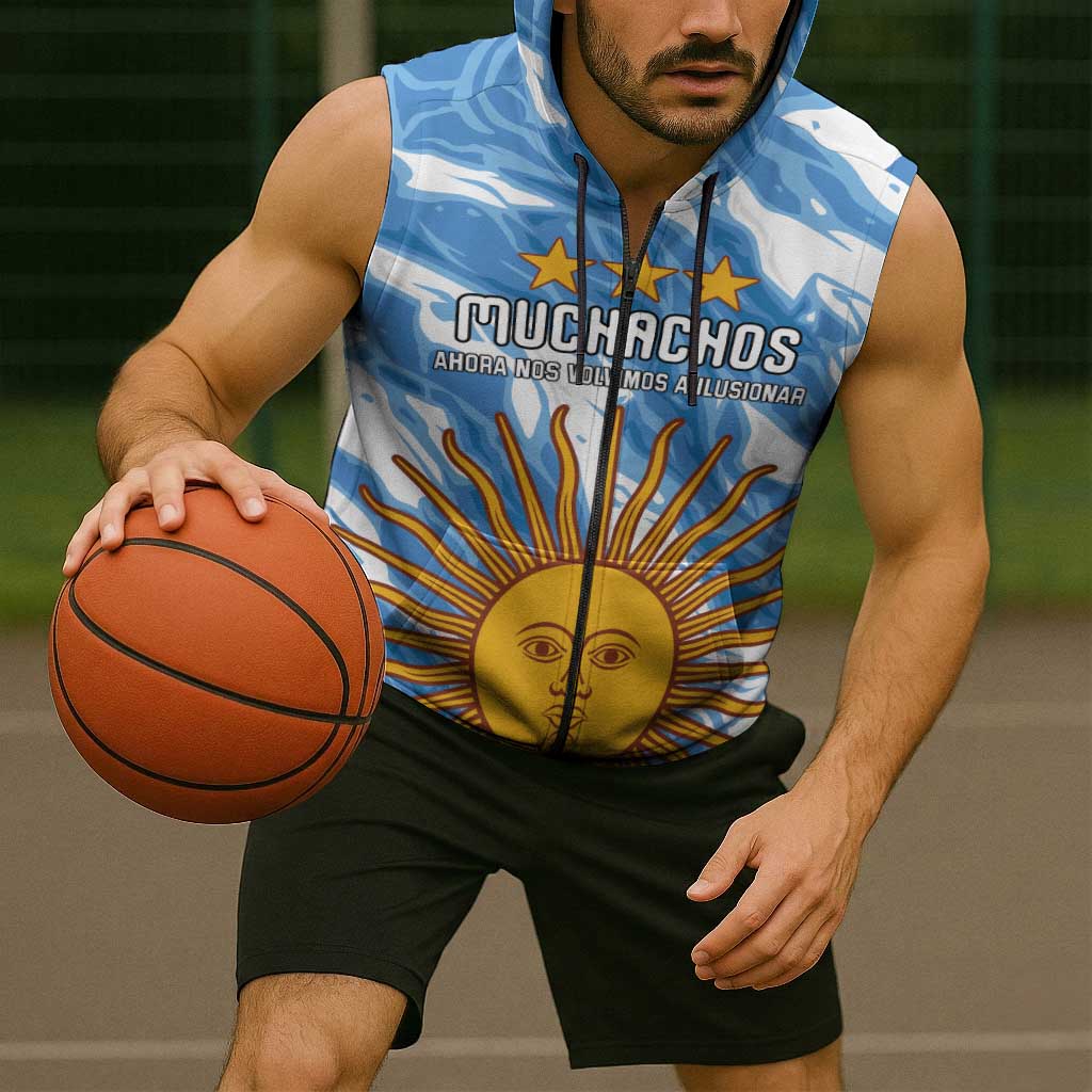 Custom Argentina Football Sleeveless Zip Hoodie Muchachos, Ahora Nos Volvimos a Ilusionar