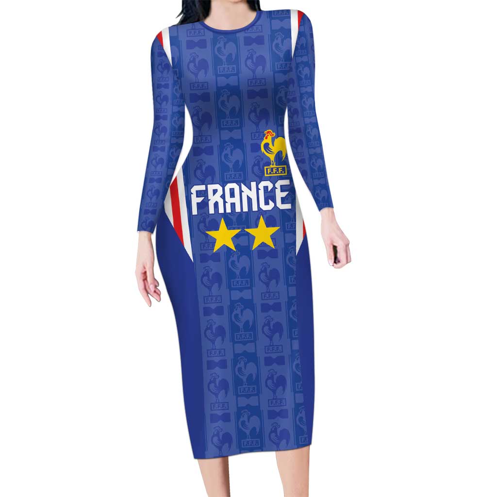 Custom France Football Long Sleeve Bodycon Dress Les Bleus Glory Road to 2026