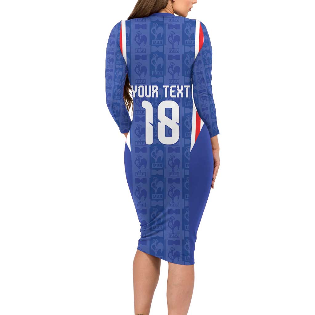 Custom France Football Long Sleeve Bodycon Dress Les Bleus Glory Road to 2026