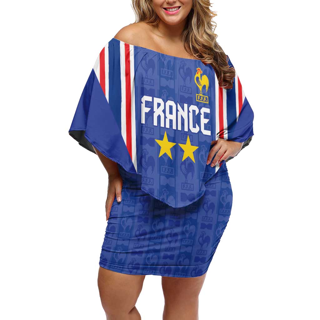 Custom France Football Off Shoulder Short Dress Les Bleus Glory Road to 2026