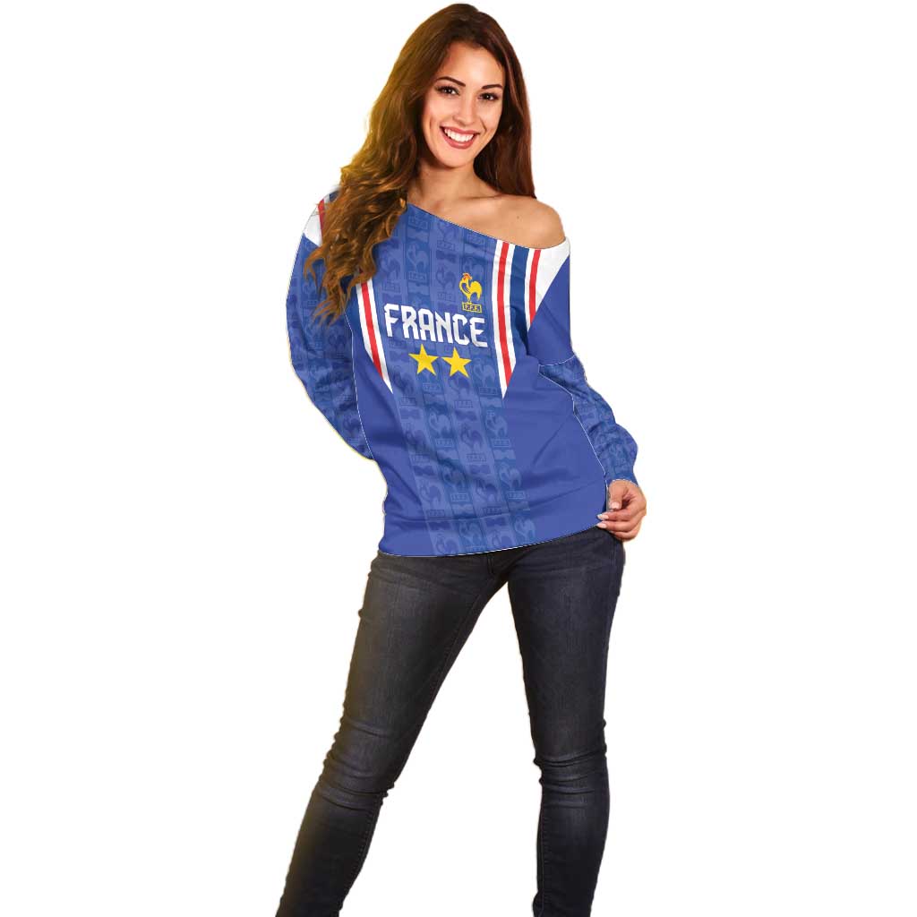 Custom France Football Off Shoulder Sweater Les Bleus Glory Road to 2026