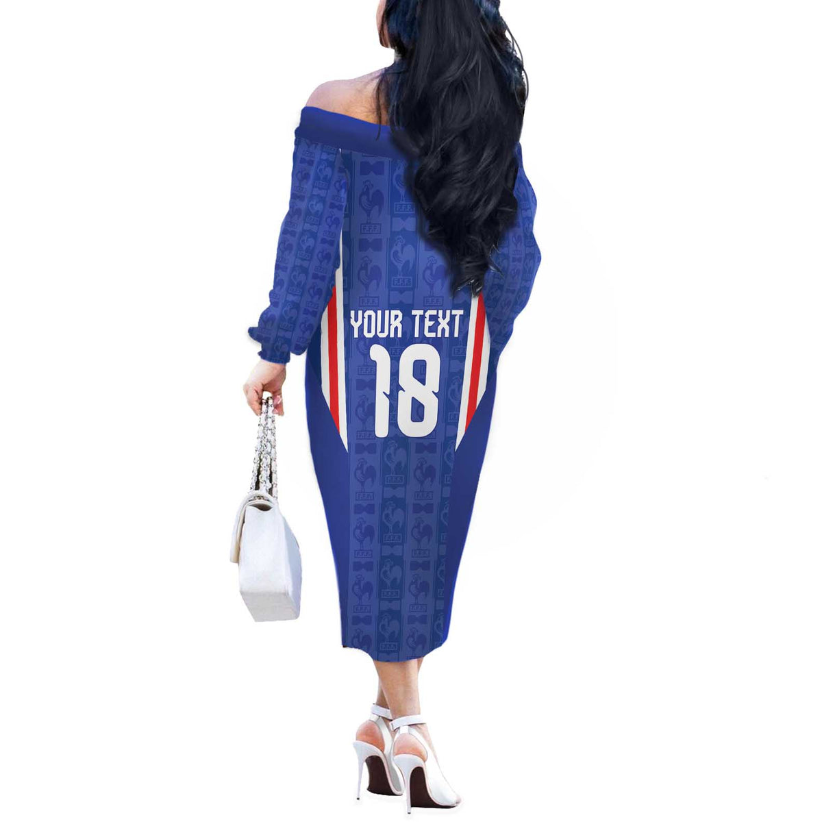 Custom France Football Off The Shoulder Long Sleeve Dress Les Bleus Glory Road to 2026