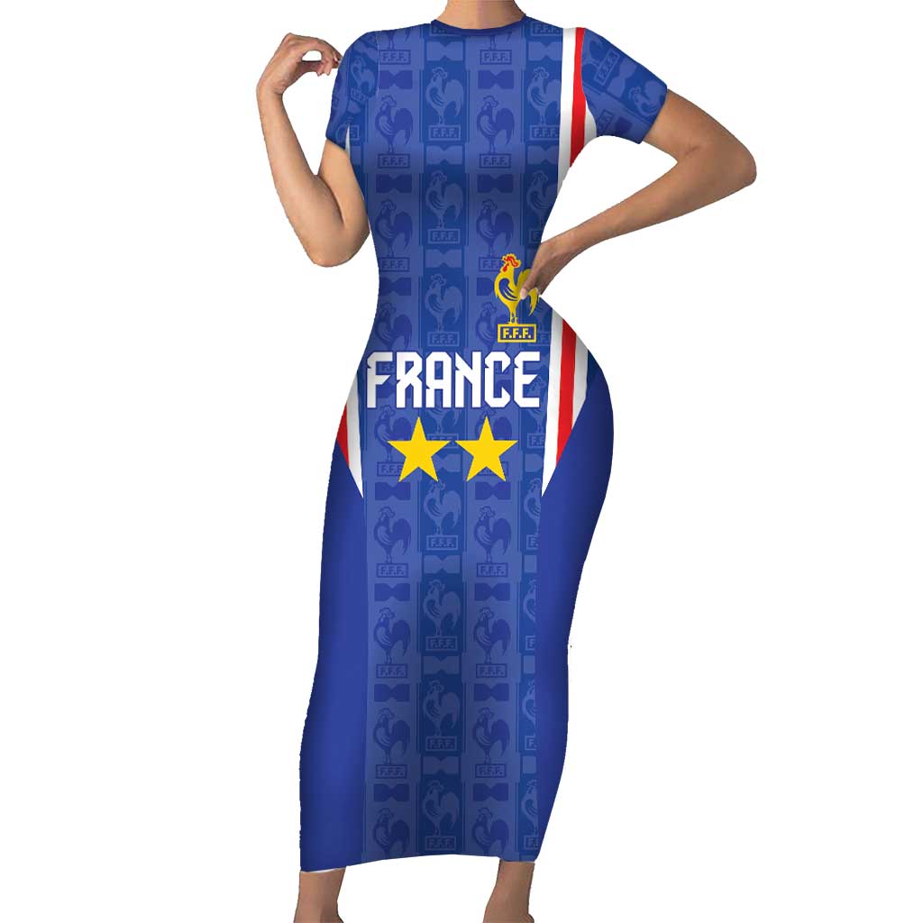 Custom France Football Short Sleeve Bodycon Dress Les Bleus Glory Road to 2026