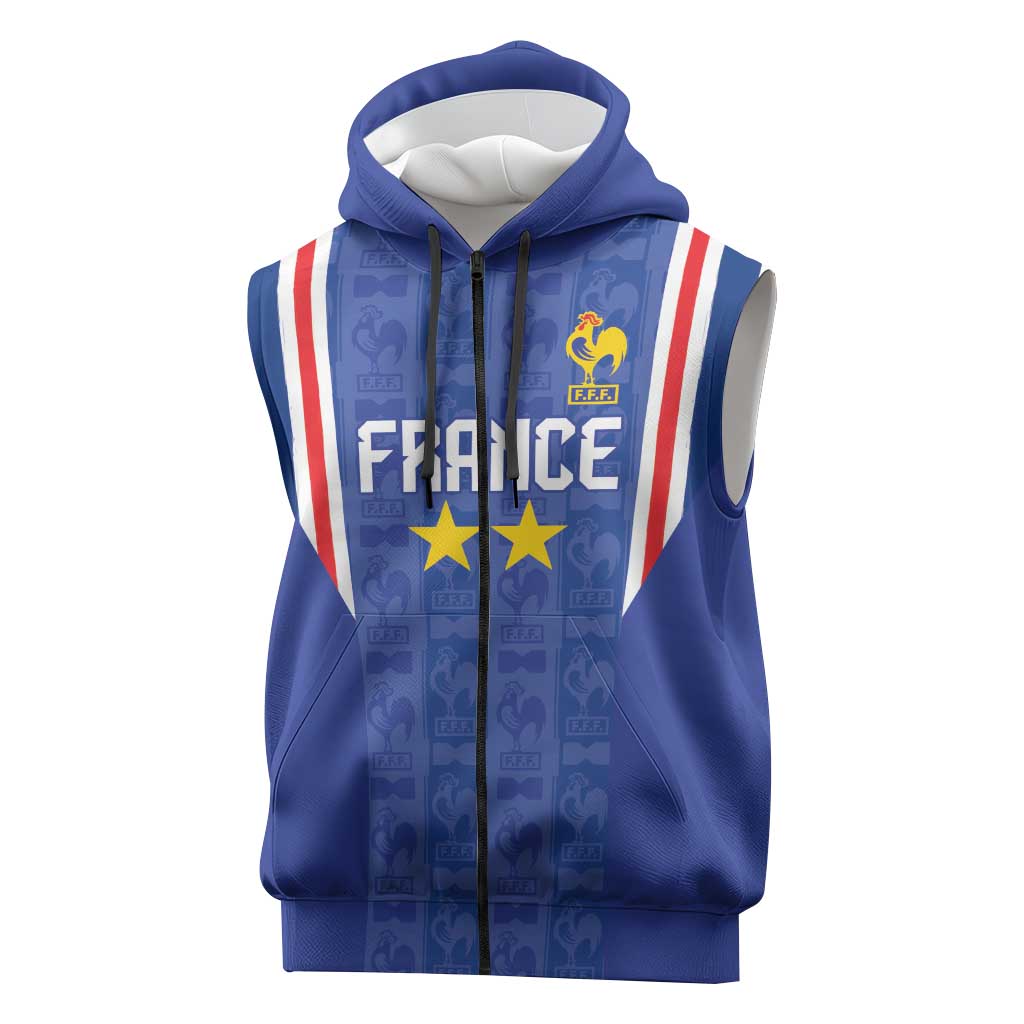 Custom France Football Sleeveless Zip Hoodie Les Bleus Glory Road to 2026
