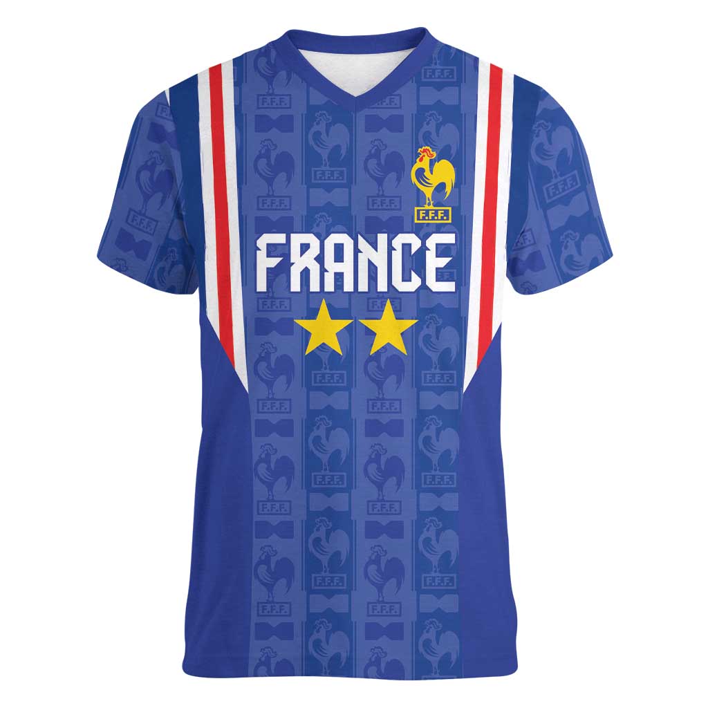 Custom France Football Women V-Neck T-Shirt Les Bleus Glory Road to 2026