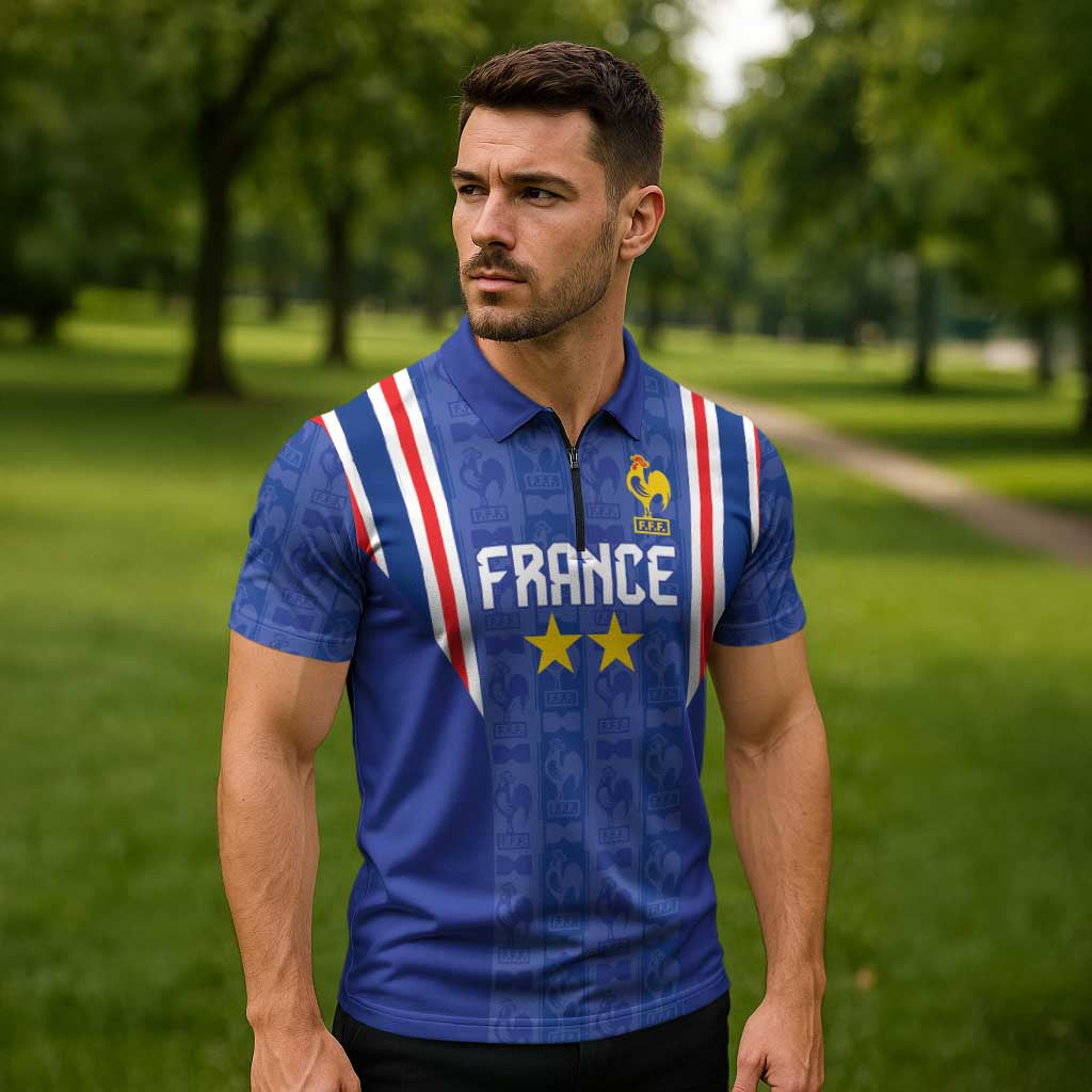 Custom France Football Zipper Polo Shirt Les Bleus Glory Road to 2026