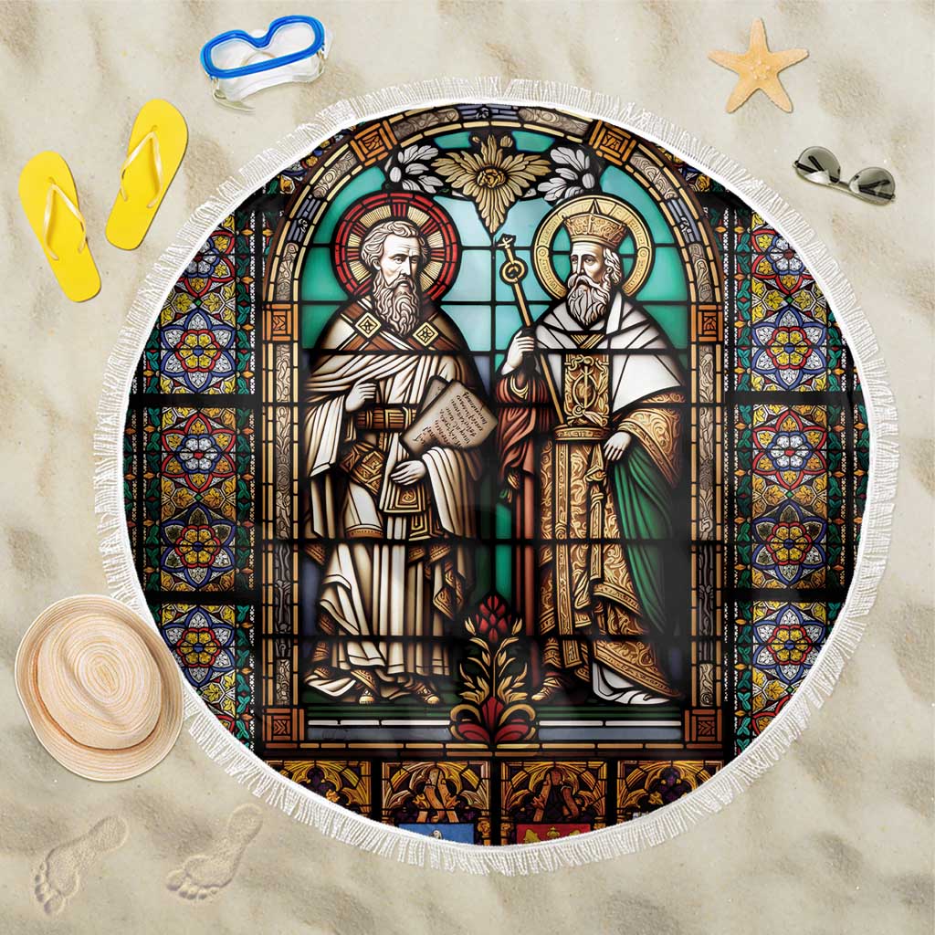 Happy Saints Cyril and Methodius Day Beach Blanket Christian Stained-Glass Window