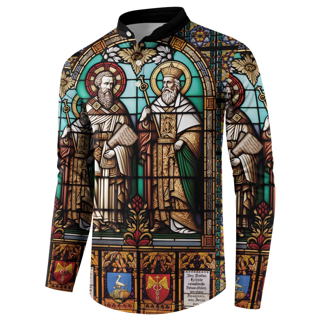 Happy Saints Cyril and Methodius Day Button Sweatshirt Christian Stained-Glass Window