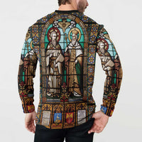 Happy Saints Cyril and Methodius Day Button Sweatshirt Christian Stained-Glass Window