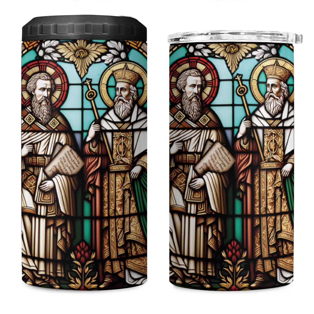 Happy Saints Cyril and Methodius Day 4 in 1 Can Cooler Tumbler Christian Stained-Glass Window