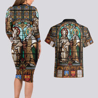 Happy Saints Cyril and Methodius Day Couples Matching Long Sleeve Bodycon Dress and Hawaiian Shirt Christian Stained-Glass Window