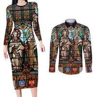 Happy Saints Cyril and Methodius Day Couples Matching Long Sleeve Bodycon Dress and Long Sleeve Button Shirt Christian Stained-Glass Window