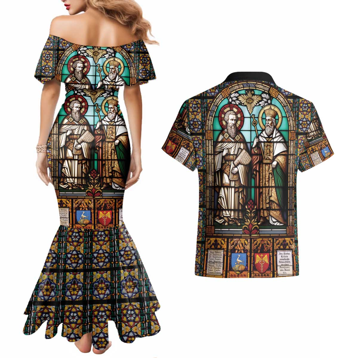 Happy Saints Cyril and Methodius Day Couples Matching Mermaid Dress and Hawaiian Shirt Christian Stained-Glass Window