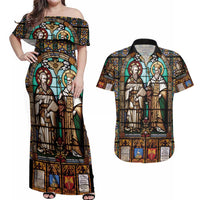 Happy Saints Cyril and Methodius Day Couples Matching Off Shoulder Maxi Dress and Hawaiian Shirt Christian Stained-Glass Window