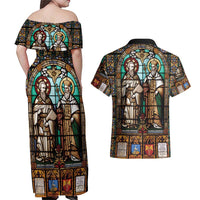 Happy Saints Cyril and Methodius Day Couples Matching Off Shoulder Maxi Dress and Hawaiian Shirt Christian Stained-Glass Window