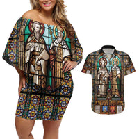 Happy Saints Cyril and Methodius Day Couples Matching Off Shoulder Short Dress and Hawaiian Shirt Christian Stained-Glass Window
