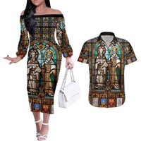 Happy Saints Cyril and Methodius Day Couples Matching Off The Shoulder Long Sleeve Dress and Hawaiian Shirt Christian Stained-Glass Window