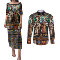Happy Saints Cyril and Methodius Day Couples Matching Puletasi and Long Sleeve Button Shirt Christian Stained-Glass Window