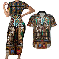 Happy Saints Cyril and Methodius Day Couples Matching Short Sleeve Bodycon Dress and Hawaiian Shirt Christian Stained-Glass Window
