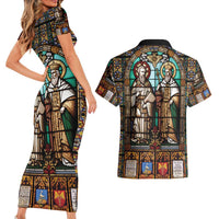 Happy Saints Cyril and Methodius Day Couples Matching Short Sleeve Bodycon Dress and Hawaiian Shirt Christian Stained-Glass Window