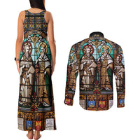 Happy Saints Cyril and Methodius Day Couples Matching Tank Maxi Dress and Long Sleeve Button Shirt Christian Stained-Glass Window