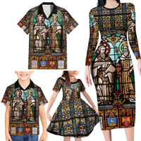 Happy Saints Cyril and Methodius Day Family Matching Long Sleeve Bodycon Dress and Hawaiian Shirt Christian Stained-Glass Window