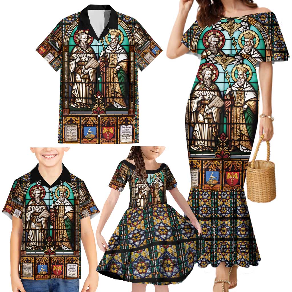 Happy Saints Cyril and Methodius Day Family Matching Mermaid Dress and Hawaiian Shirt Christian Stained-Glass Window