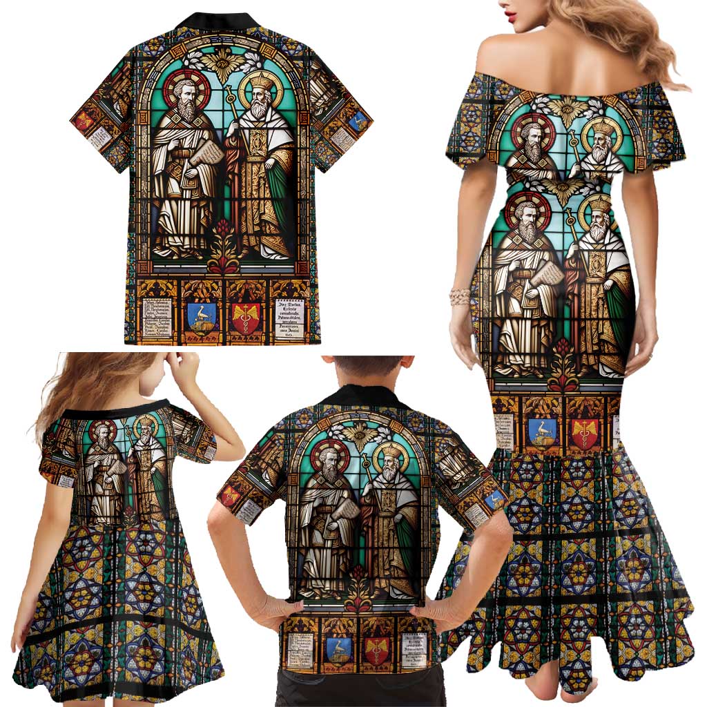 Happy Saints Cyril and Methodius Day Family Matching Mermaid Dress and Hawaiian Shirt Christian Stained-Glass Window