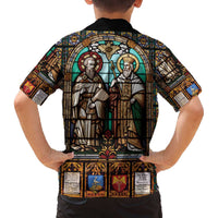 Happy Saints Cyril and Methodius Day Family Matching Off The Shoulder Long Sleeve Dress and Hawaiian Shirt Christian Stained-Glass Window
