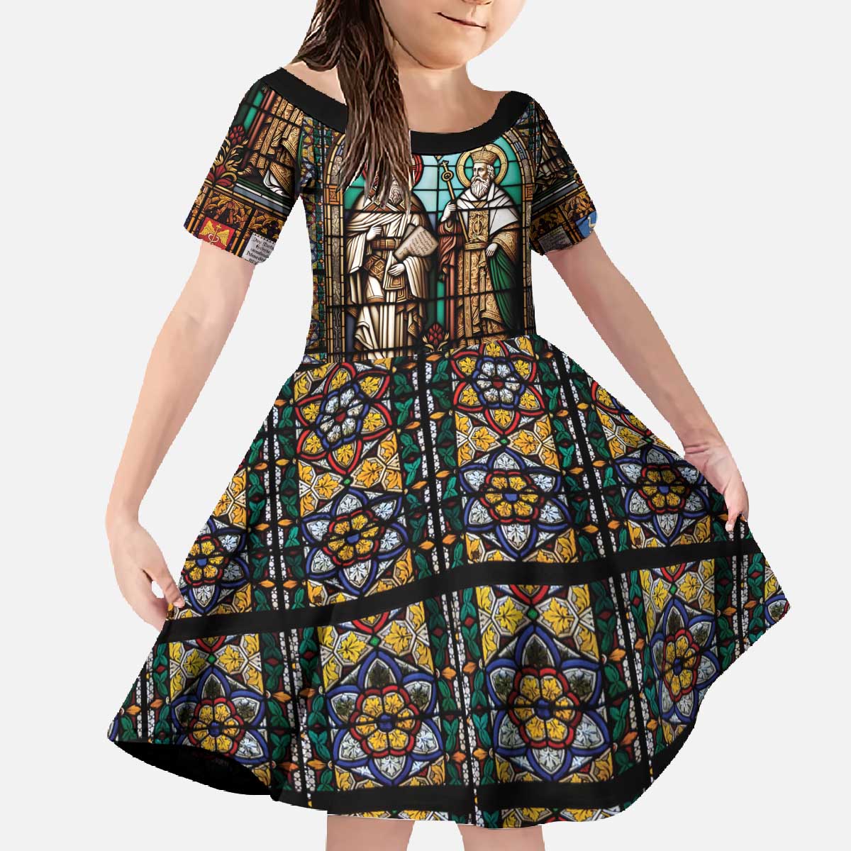 Happy Saints Cyril and Methodius Day Family Matching Off The Shoulder Long Sleeve Dress and Hawaiian Shirt Christian Stained-Glass Window
