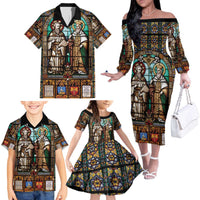 Happy Saints Cyril and Methodius Day Family Matching Off The Shoulder Long Sleeve Dress and Hawaiian Shirt Christian Stained-Glass Window
