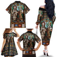 Happy Saints Cyril and Methodius Day Family Matching Off The Shoulder Long Sleeve Dress and Hawaiian Shirt Christian Stained-Glass Window