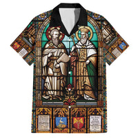 Happy Saints Cyril and Methodius Day Family Matching Off The Shoulder Long Sleeve Dress and Hawaiian Shirt Christian Stained-Glass Window
