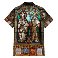 Happy Saints Cyril and Methodius Day Family Matching Off The Shoulder Long Sleeve Dress and Hawaiian Shirt Christian Stained-Glass Window