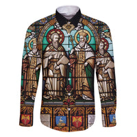 Happy Saints Cyril and Methodius Day Family Matching Off The Shoulder Long Sleeve Dress and Hawaiian Shirt Christian Stained-Glass Window
