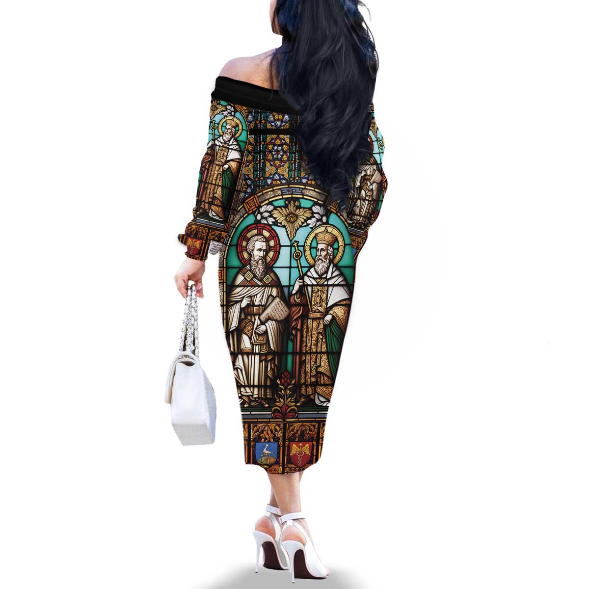 Happy Saints Cyril and Methodius Day Family Matching Off The Shoulder Long Sleeve Dress and Hawaiian Shirt Christian Stained-Glass Window