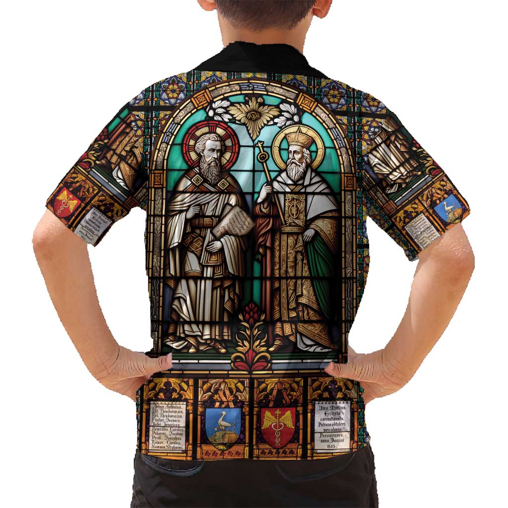 Happy Saints Cyril and Methodius Day Family Matching Off Shoulder Maxi Dress and Hawaiian Shirt Christian Stained-Glass Window