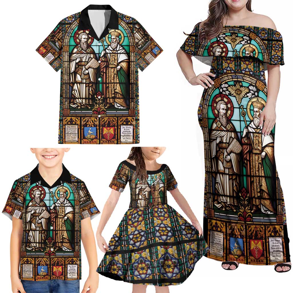 Happy Saints Cyril and Methodius Day Family Matching Off Shoulder Maxi Dress and Hawaiian Shirt Christian Stained-Glass Window