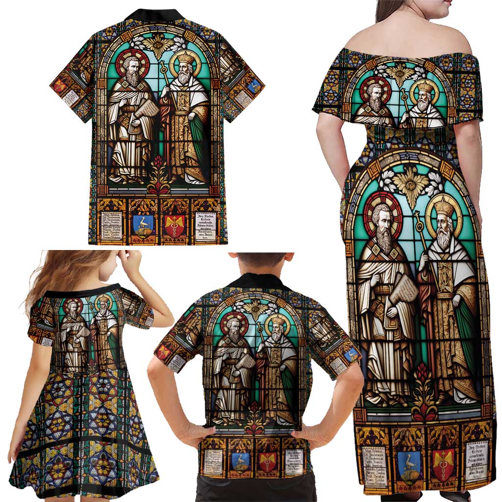 Happy Saints Cyril and Methodius Day Family Matching Off Shoulder Maxi Dress and Hawaiian Shirt Christian Stained-Glass Window