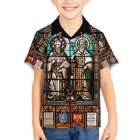 Happy Saints Cyril and Methodius Day Family Matching Off Shoulder Maxi Dress and Hawaiian Shirt Christian Stained-Glass Window