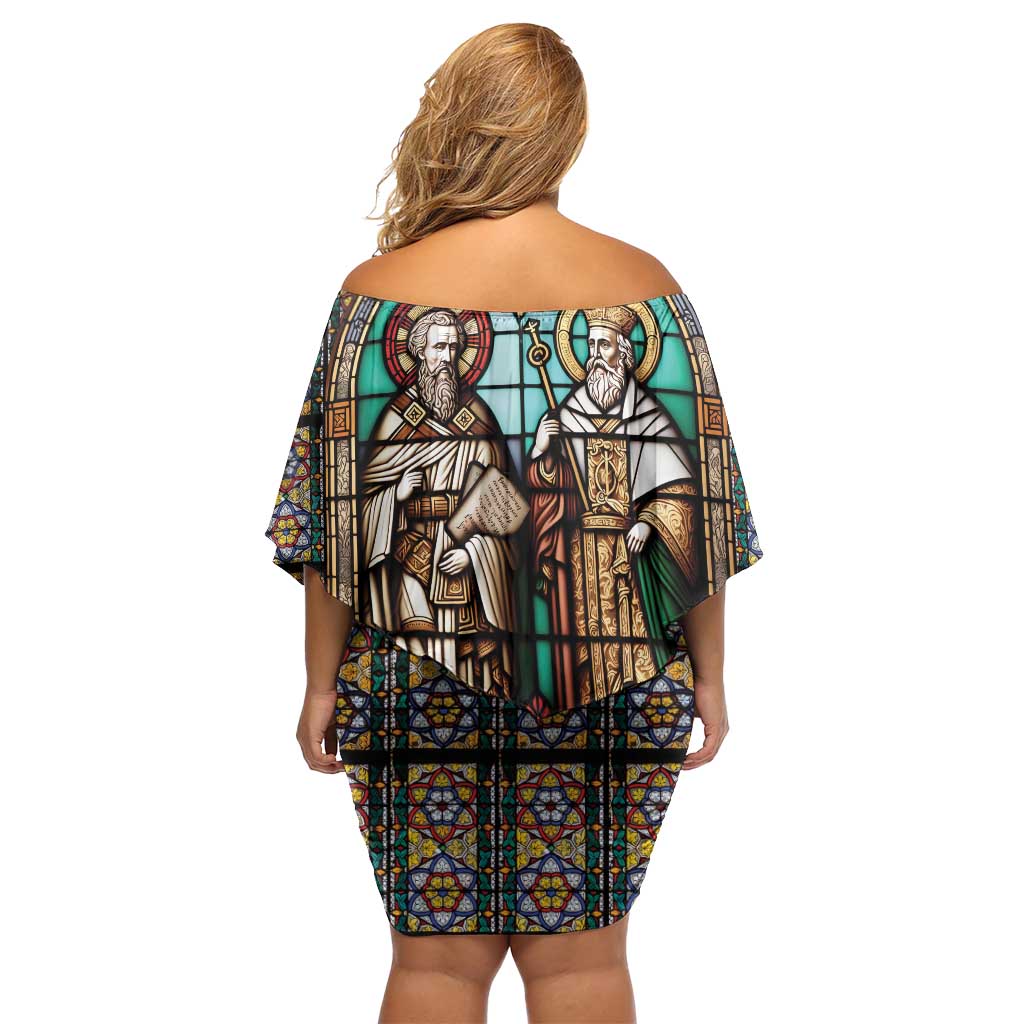 Happy Saints Cyril and Methodius Day Family Matching Off Shoulder Short Dress and Hawaiian Shirt Christian Stained-Glass Window