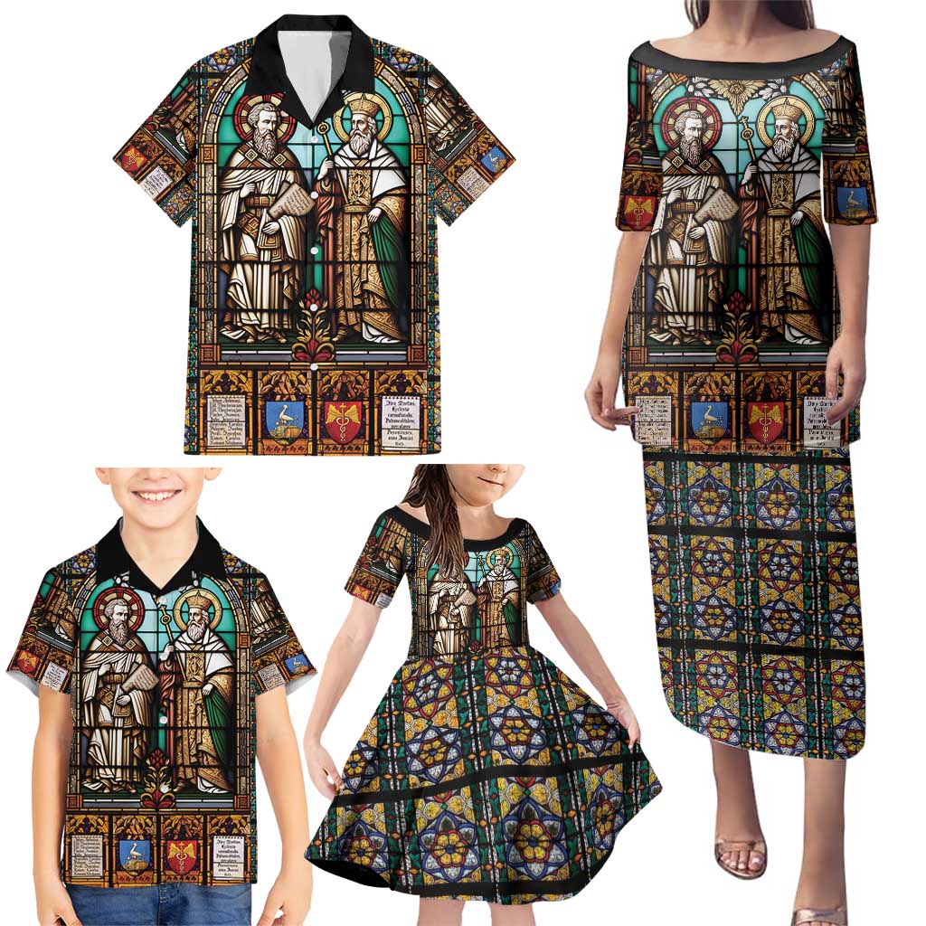 Happy Saints Cyril and Methodius Day Family Matching Puletasi and Hawaiian Shirt Christian Stained-Glass Window