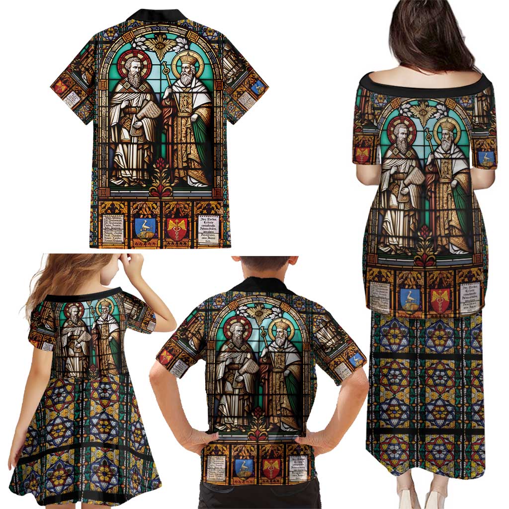 Happy Saints Cyril and Methodius Day Family Matching Puletasi and Hawaiian Shirt Christian Stained-Glass Window