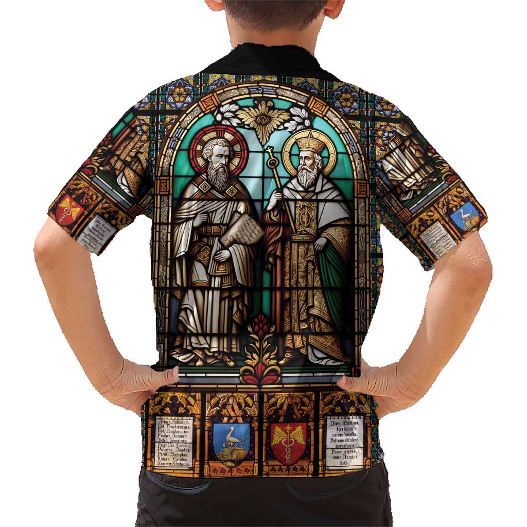 Happy Saints Cyril and Methodius Day Family Matching Short Sleeve Bodycon Dress and Hawaiian Shirt Christian Stained-Glass Window