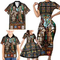 Happy Saints Cyril and Methodius Day Family Matching Short Sleeve Bodycon Dress and Hawaiian Shirt Christian Stained-Glass Window