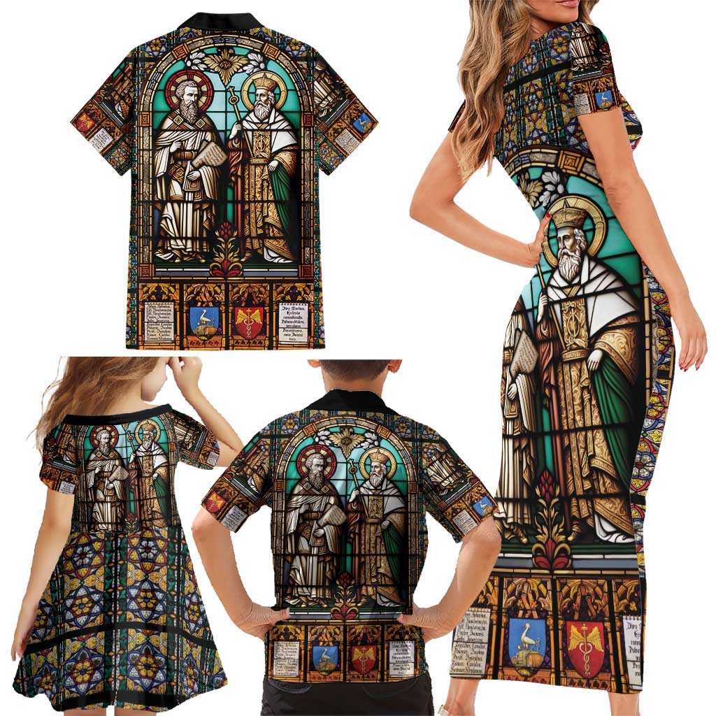 Happy Saints Cyril and Methodius Day Family Matching Short Sleeve Bodycon Dress and Hawaiian Shirt Christian Stained-Glass Window