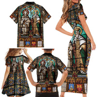 Happy Saints Cyril and Methodius Day Family Matching Short Sleeve Bodycon Dress and Hawaiian Shirt Christian Stained-Glass Window