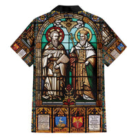 Happy Saints Cyril and Methodius Day Family Matching Short Sleeve Bodycon Dress and Hawaiian Shirt Christian Stained-Glass Window