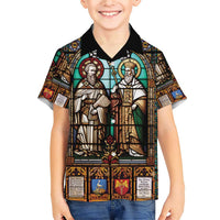 Happy Saints Cyril and Methodius Day Family Matching Short Sleeve Bodycon Dress and Hawaiian Shirt Christian Stained-Glass Window